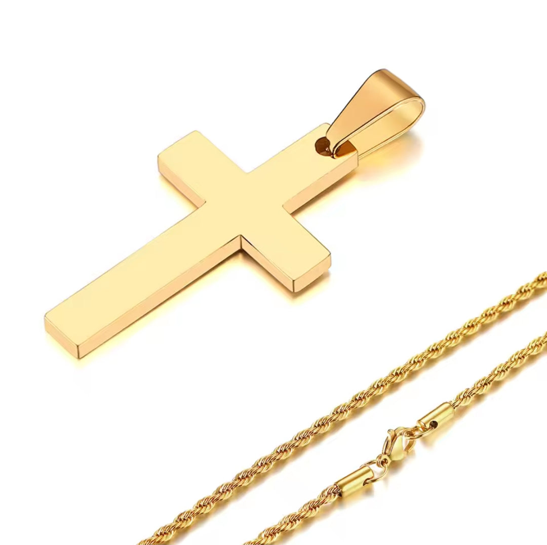 Kreuz Halskette Gold aus Edelstahl für Männer,Rope Kette