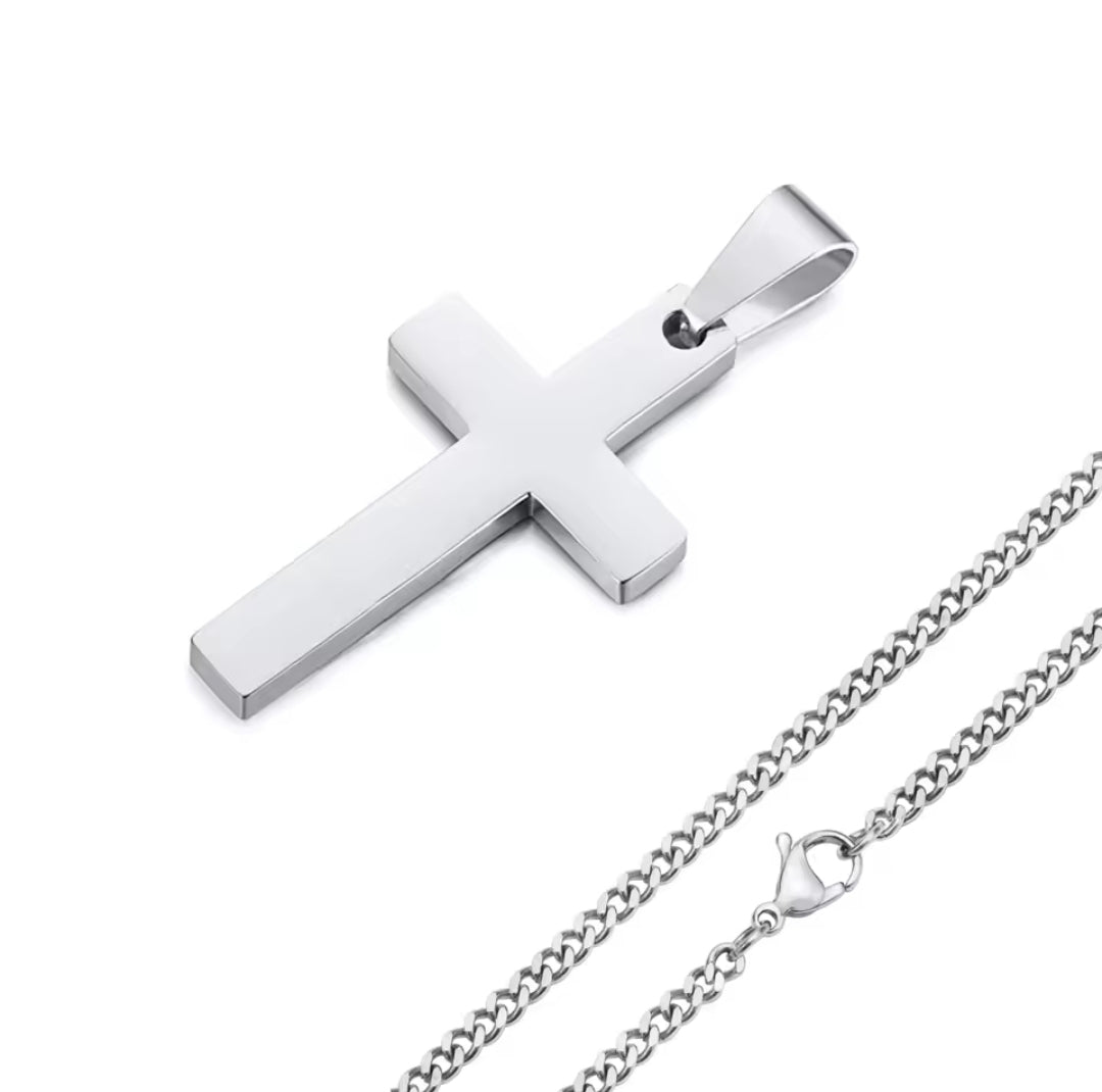 Kreuz Halskette aus Edelstahl für Männer,Cuban Kette