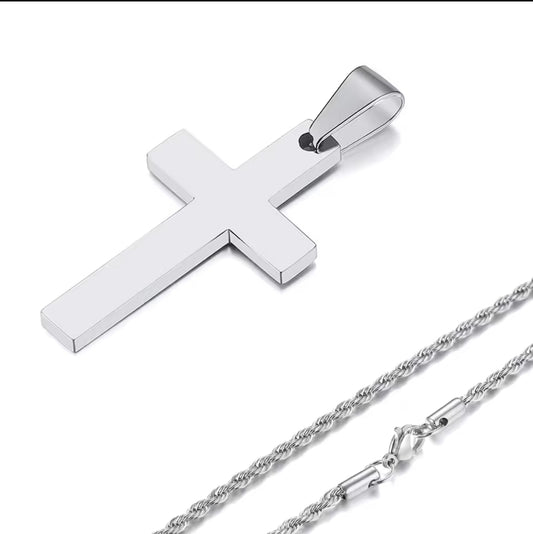 Kreuz Halskette aus Edelstahl für Männer,Rope Kette