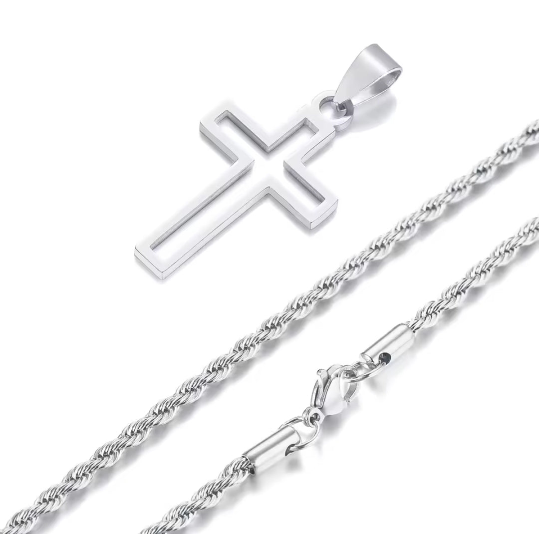 Kette Kreuz aus Edelstahl für Männer,Rope Kette