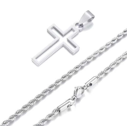 Kette Kreuz aus Edelstahl für Männer,Rope Kette