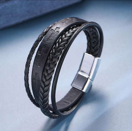 Kreuz Leder Seil  Armband Männer