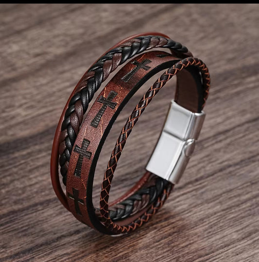 Kreuz Leder Seil  Armband Männer