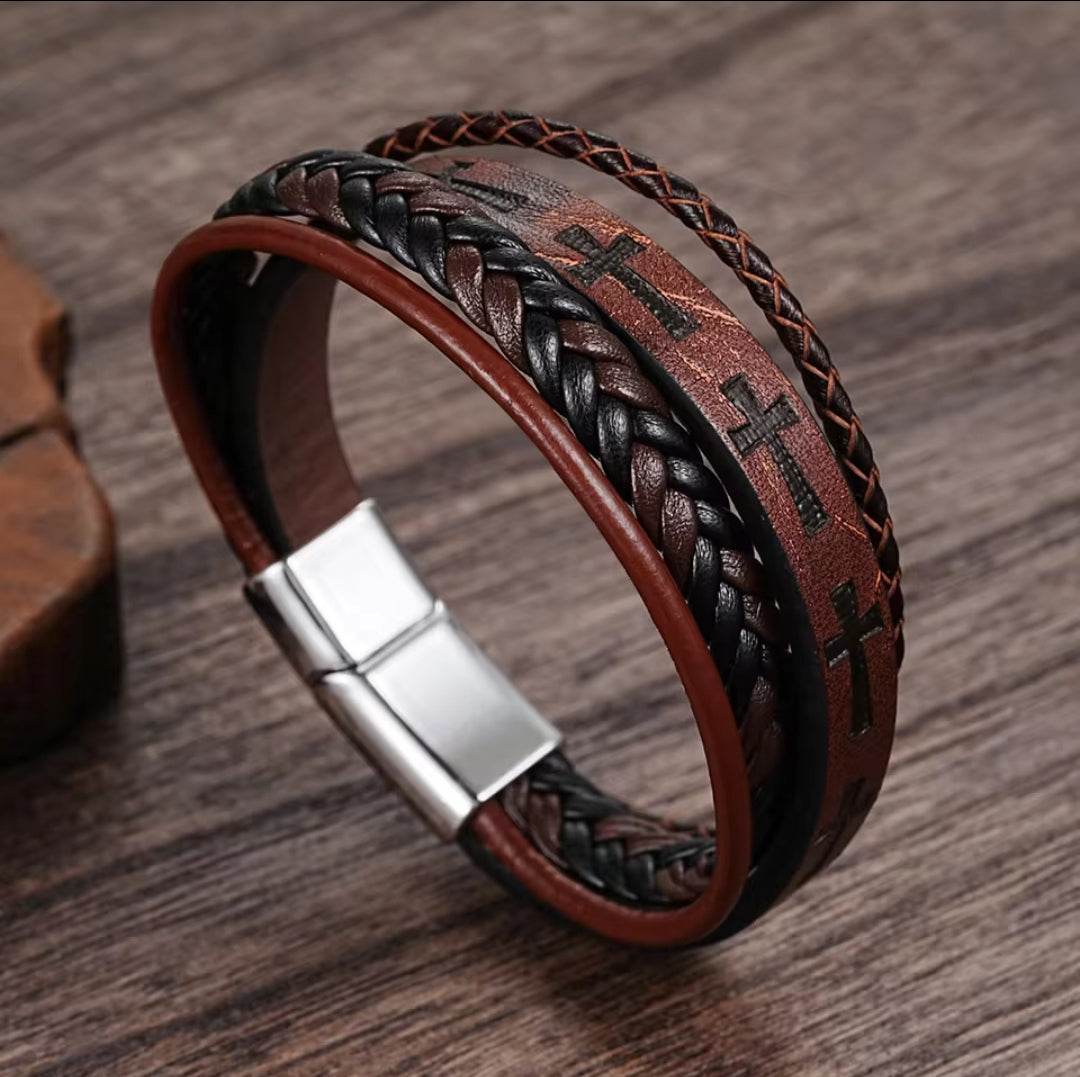 Kreuz Leder Seil  Armband Männer