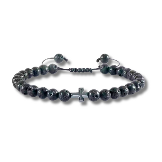 Verstellbare Armband Männer Lavastein  mit Kreuz
