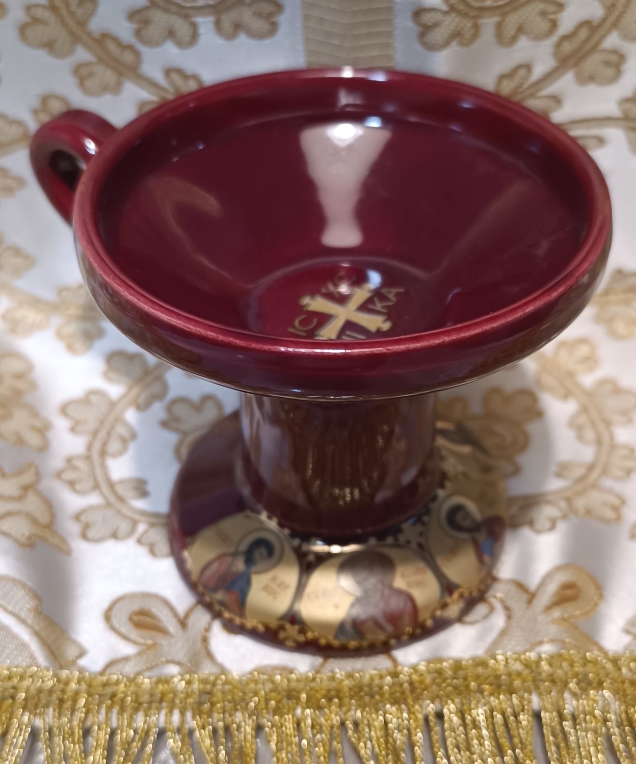 Räuchergefäß aus säulenförmigem Keramikglas mit Goldfolie - Bordeaux