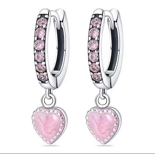 925 Sterling Silber Ohrringe Pinkes Herz