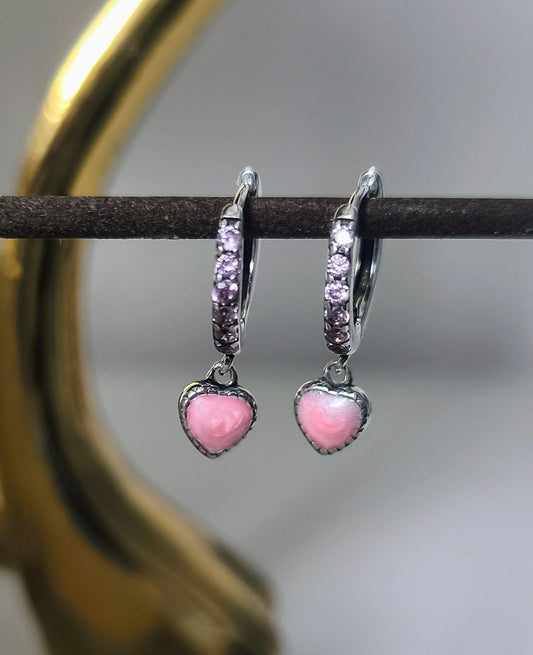 925 Sterling Silber Ohrringe Pinkes Herz