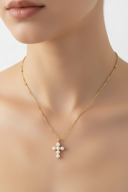 Perlen 316L Edelstahl Kreuz Anhänger