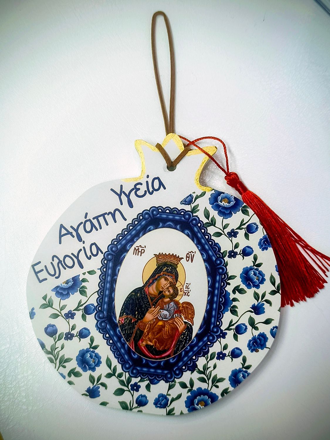 Porzellan-Granatapfel mit der Heiligen Mutter Maria und Segenswünschen ,Größe 15 cm
