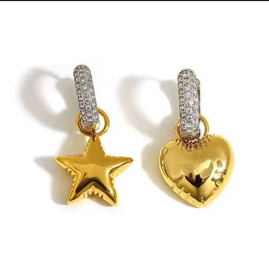Trendy Edelstahl Creolen mit Herz und Stern