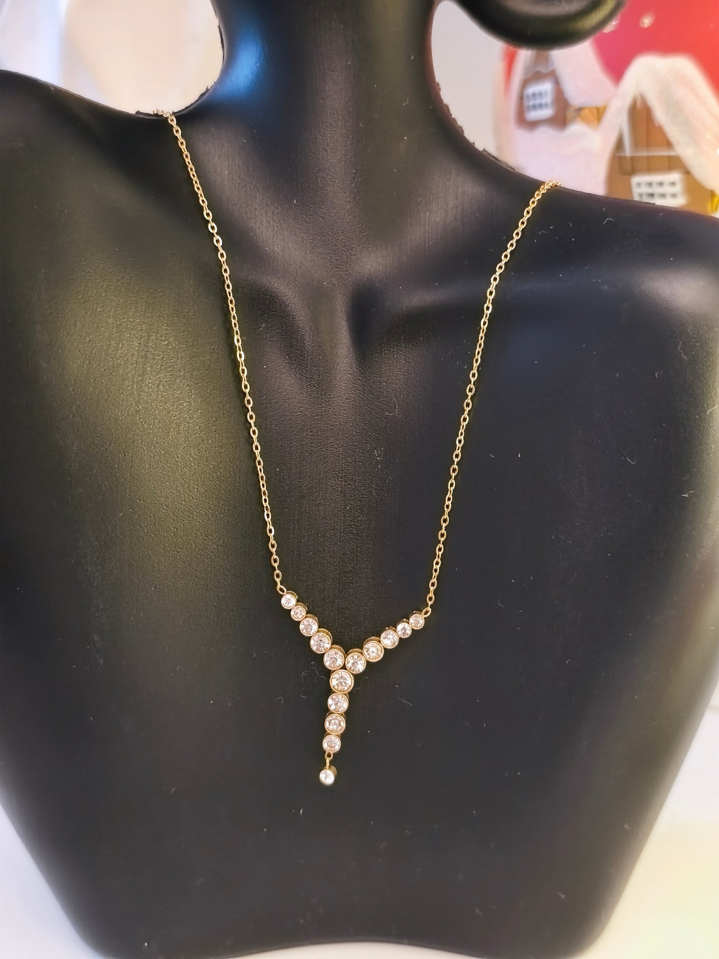 Vergoldete Edelstahlkette mit Zirkonia Y-Form