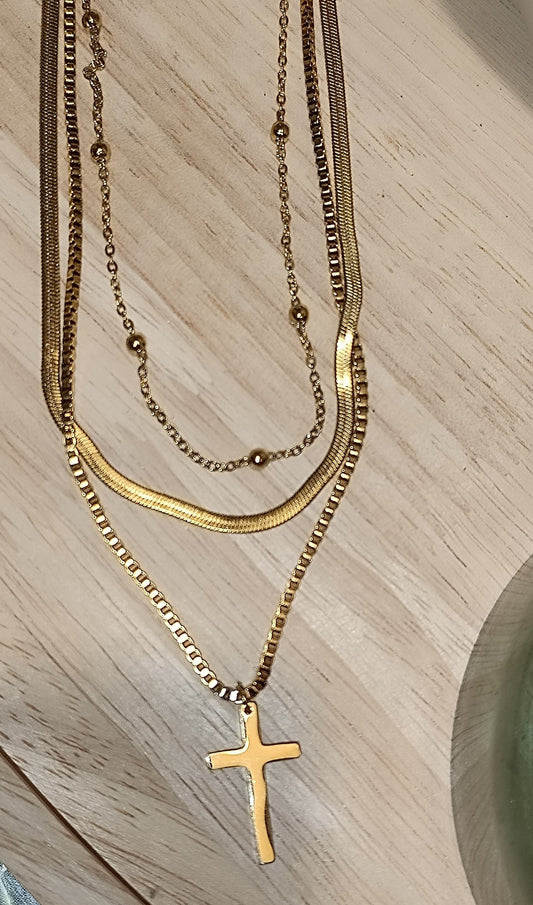 Kreuz Edelstahl mit Doppel-Dreifach-Kette