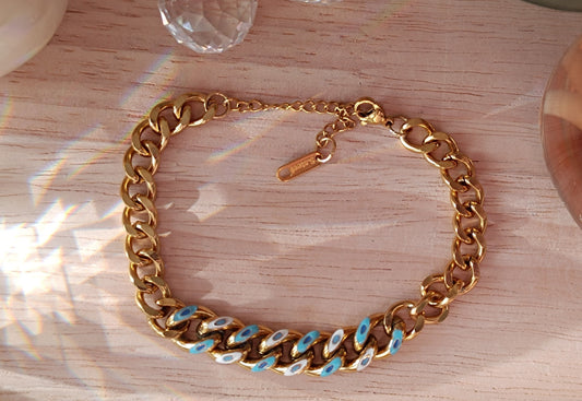 Handkette aus Edelstahl 316 mit blauem Augenmuster