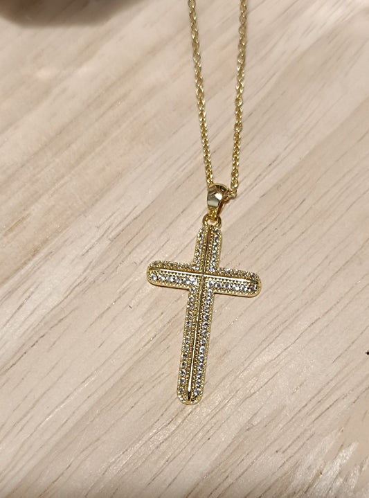 Kreuz aus 316L Edelstahl Gold mit Zirkon