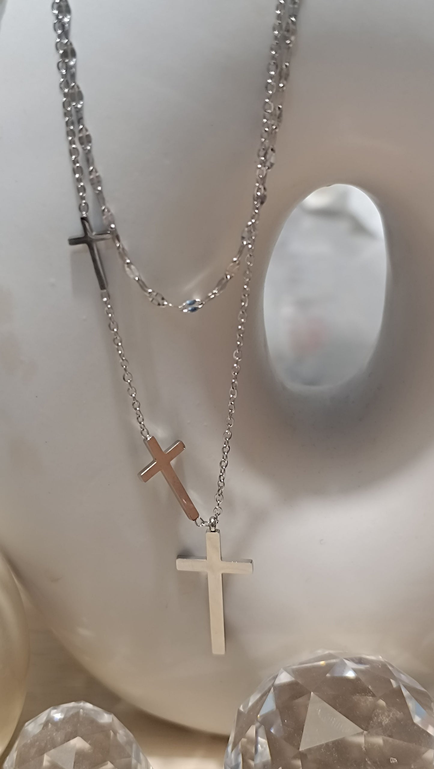 Kreuz Edelstahl mit Doppel-Dreifach-Kette