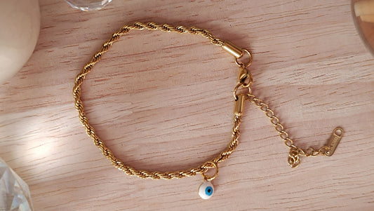 Goldenes Anhängerarmband mit blauem Auge aus Edelstahl 316