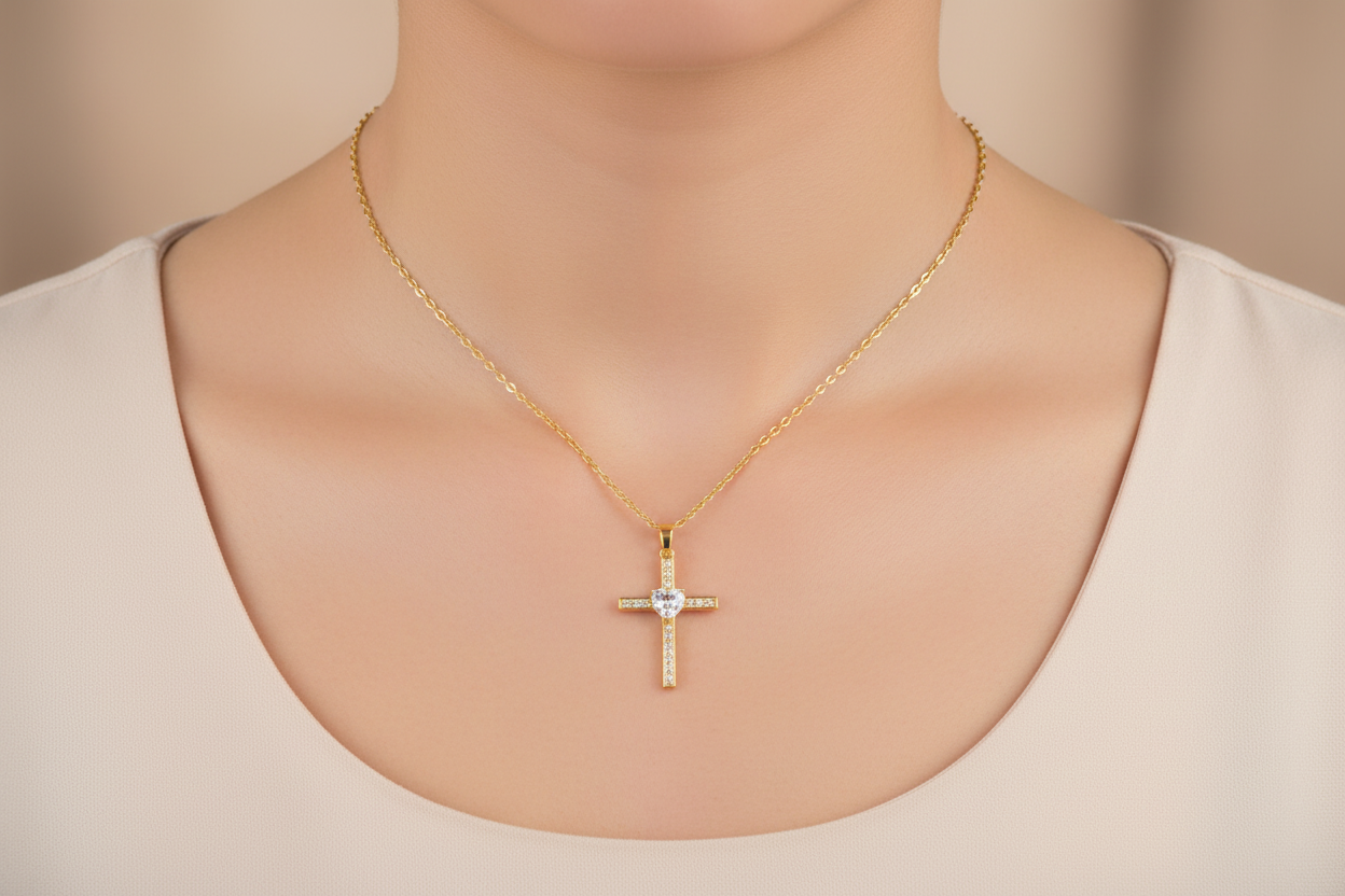 316L Edelstahl Kreuz Herz Anhänger