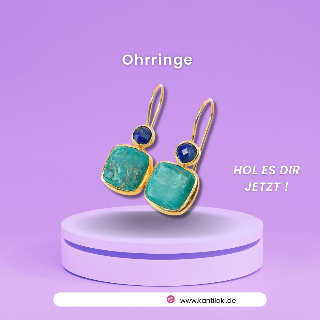 Vintage  Quadratisch Ohrringe mit grünen Steinen