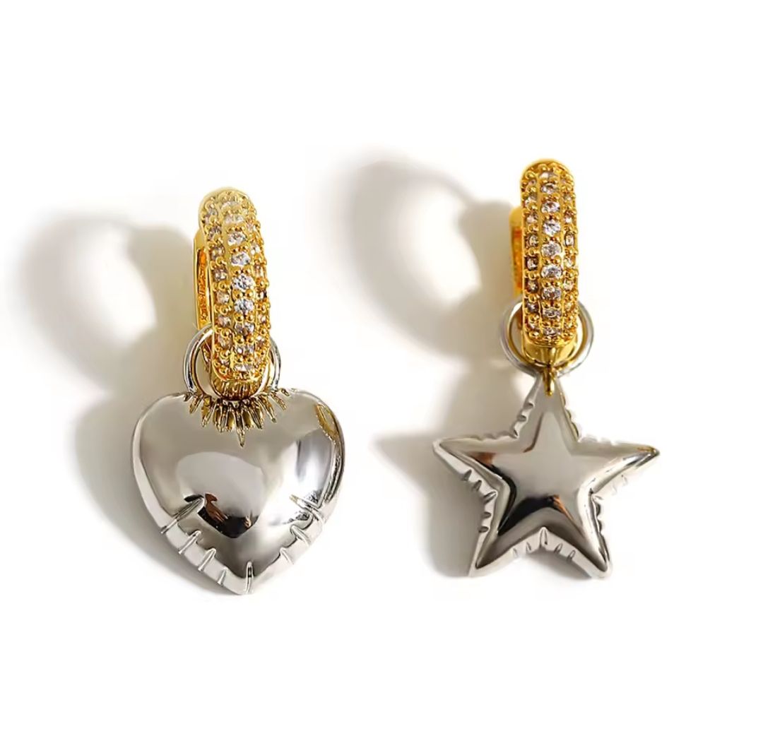 Trendy Edelstahl Creolen mit Herz und Stern