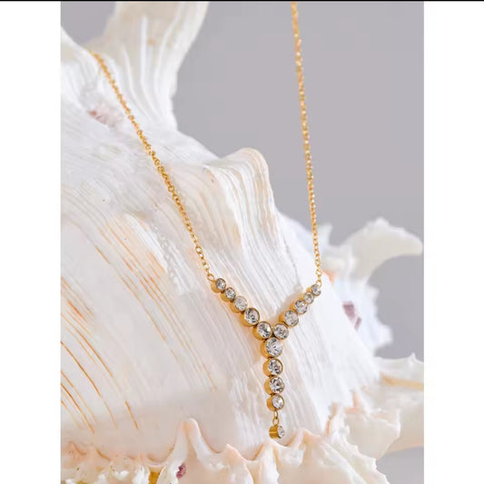 Vergoldete Edelstahlkette mit Zirkonia Y-Form