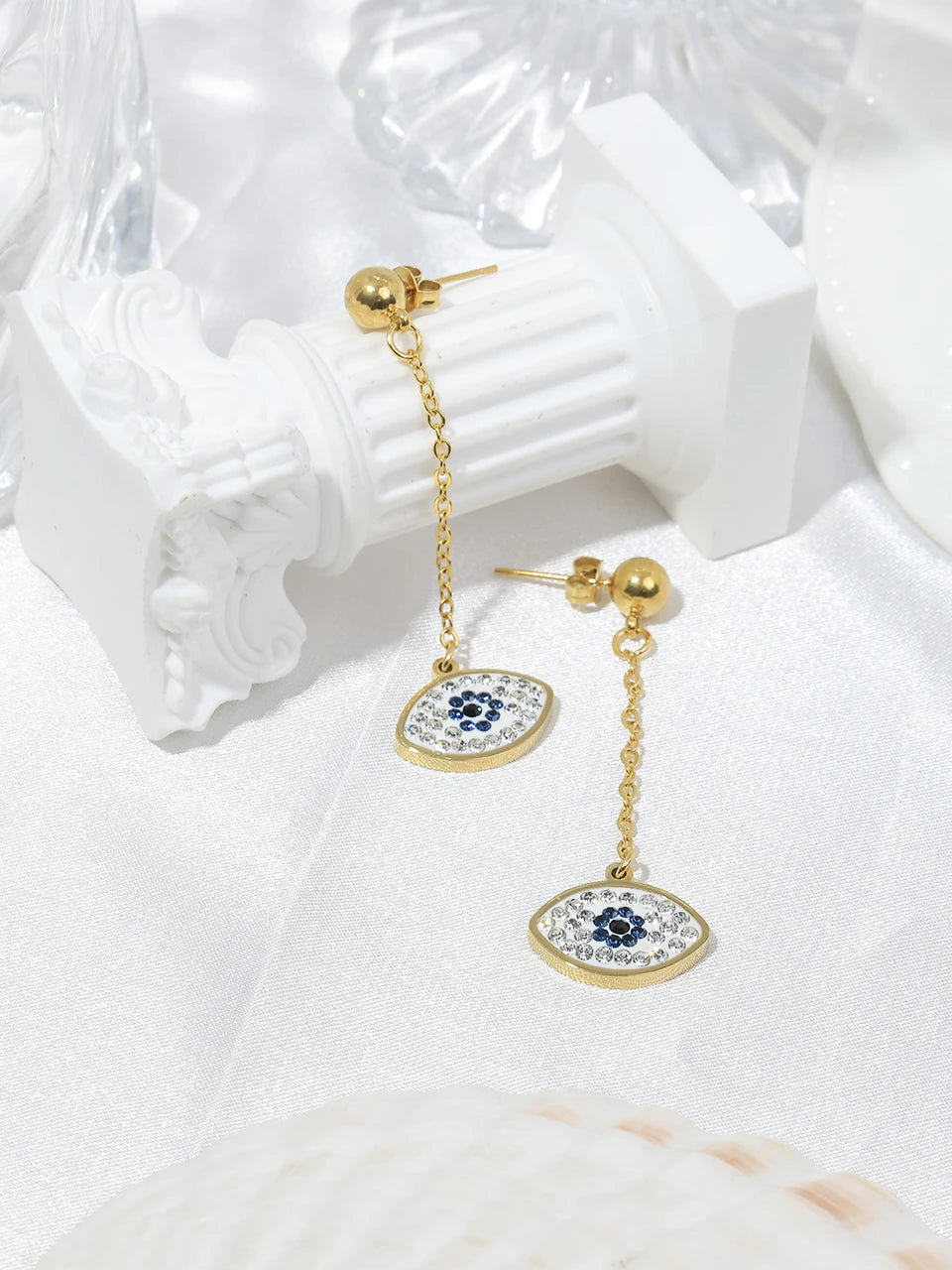 Ohrringe aus Goldstahl, vergoldet, Augen-Ohrhänger