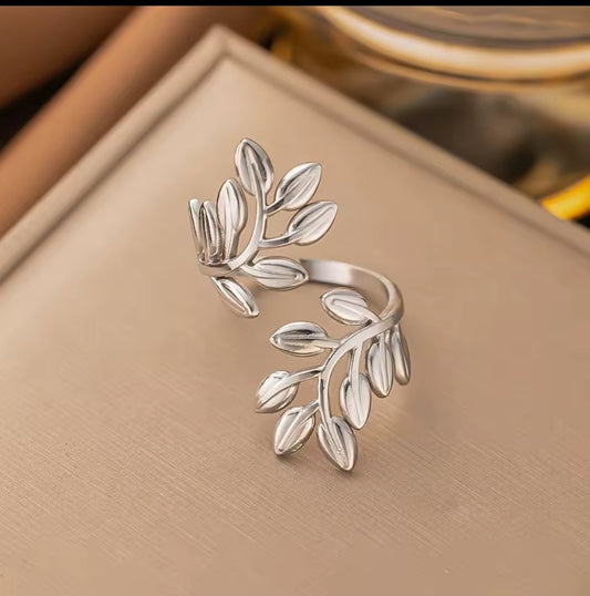LuxusBlatt Ring Edelstahl verstellbar