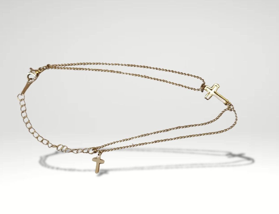 Armband aus 18-karätigem Edelstahl mit doppelter Kreuzkette