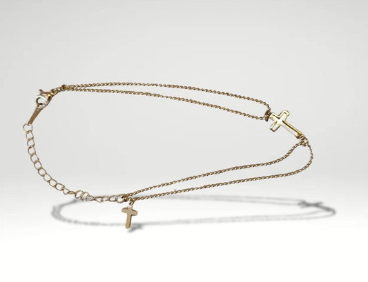 Armband aus 18-karätigem Edelstahl mit doppelter Kreuzkette