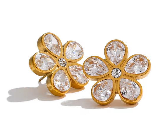 316L Edelstahl Zirkonia Blume Ohrstecker