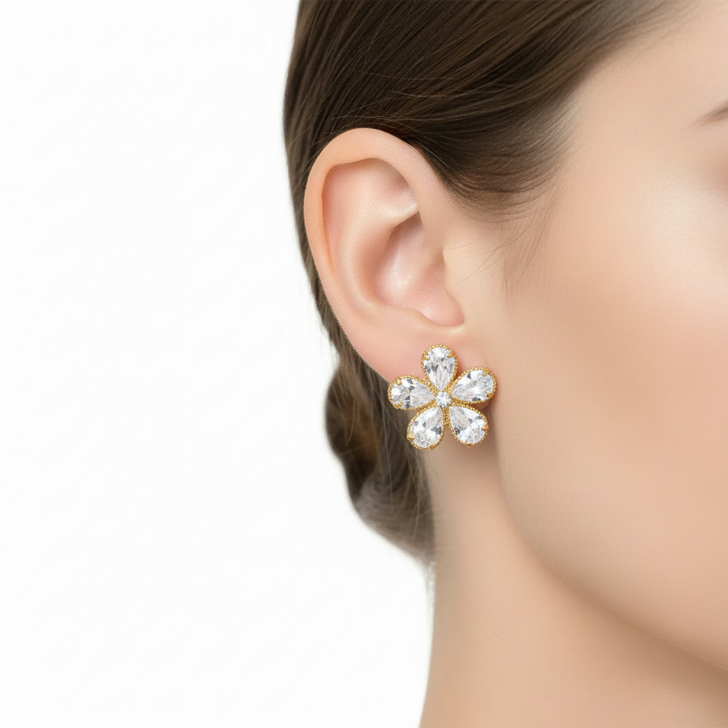 316L Edelstahl Zirkonia Blume Ohrstecker