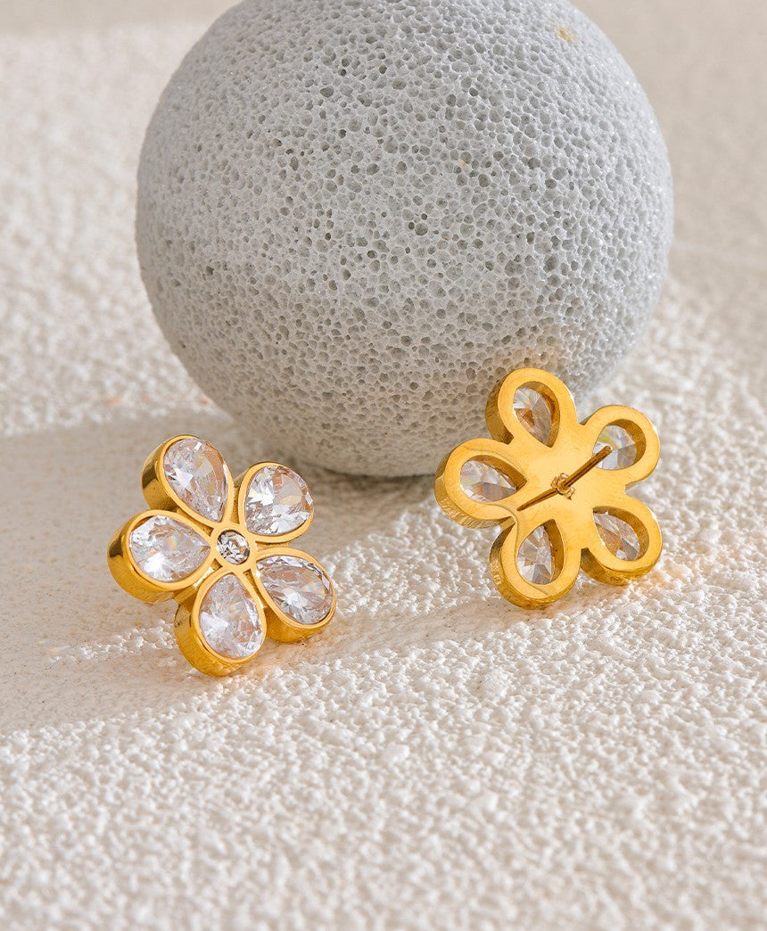 316L Edelstahl Zirkonia Blume Ohrstecker