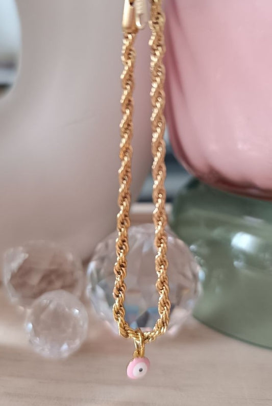 Goldenes Anhängerarmband mit blauem Auge aus Edelstahl 316