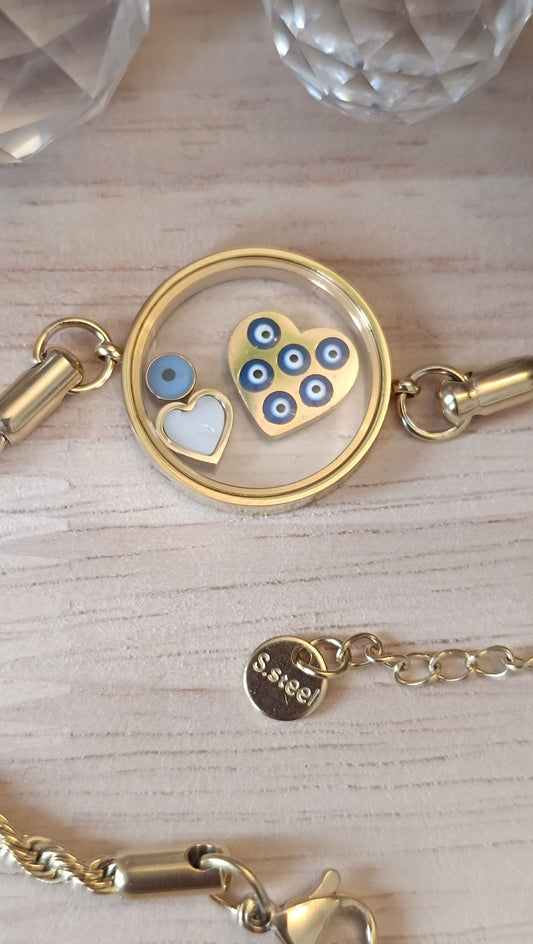 Edelstahlarmband mit Herz und blauen Augen