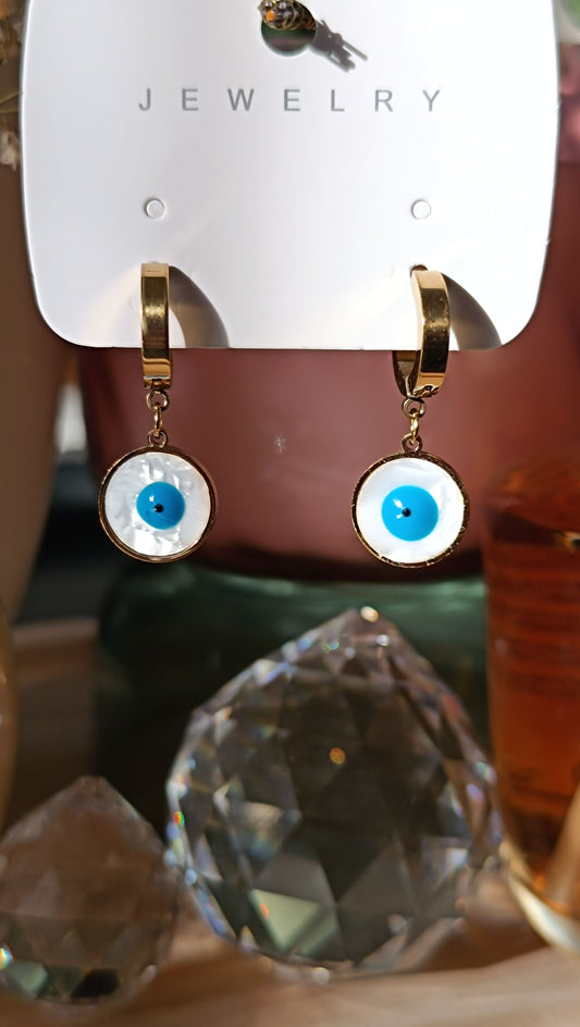 Ohrringe aus Goldstahl, rundes blaues Auge