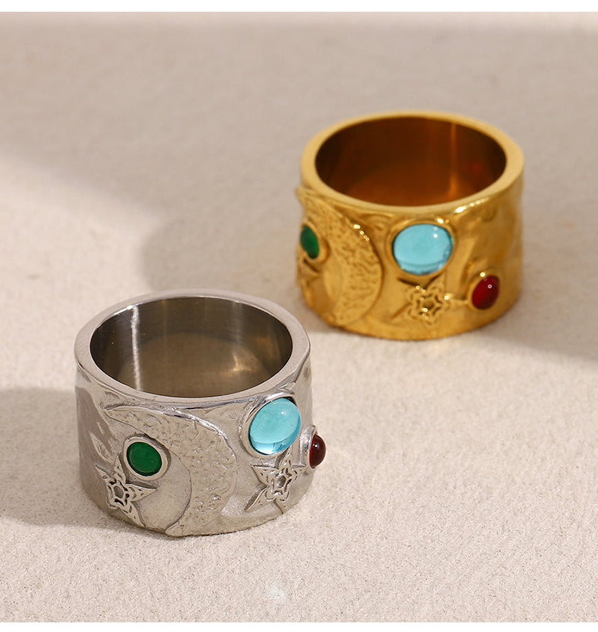 316L Mond und Sterne Breiter Ring