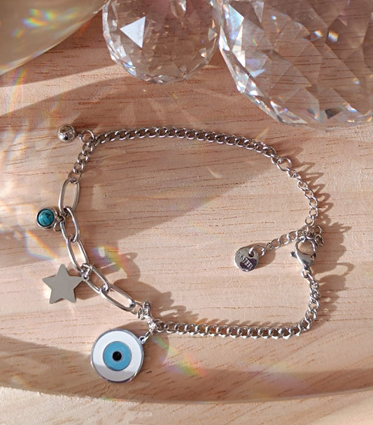 Silbernes Edelstahlarmband mit Stern und Auge