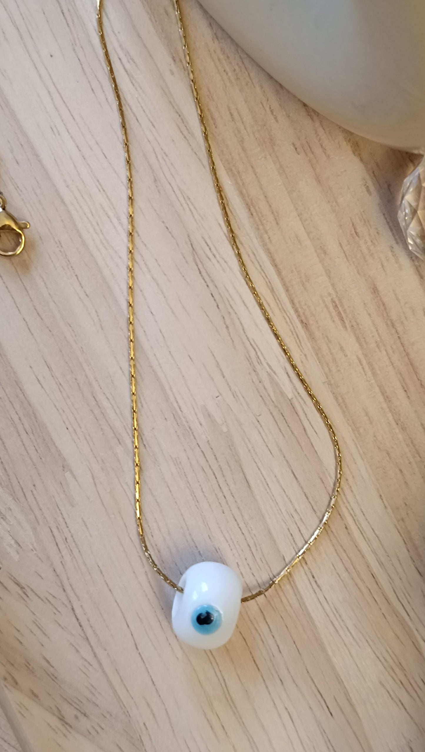 Glasauge mit Edelstahlkette