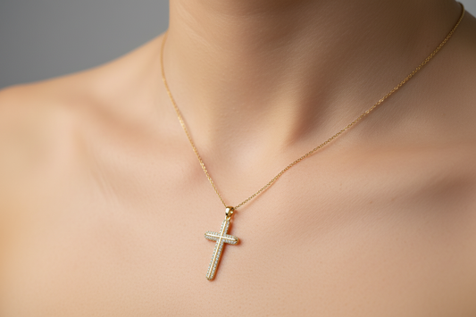 Kreuz aus 316L Edelstahl Gold mit Zirkon