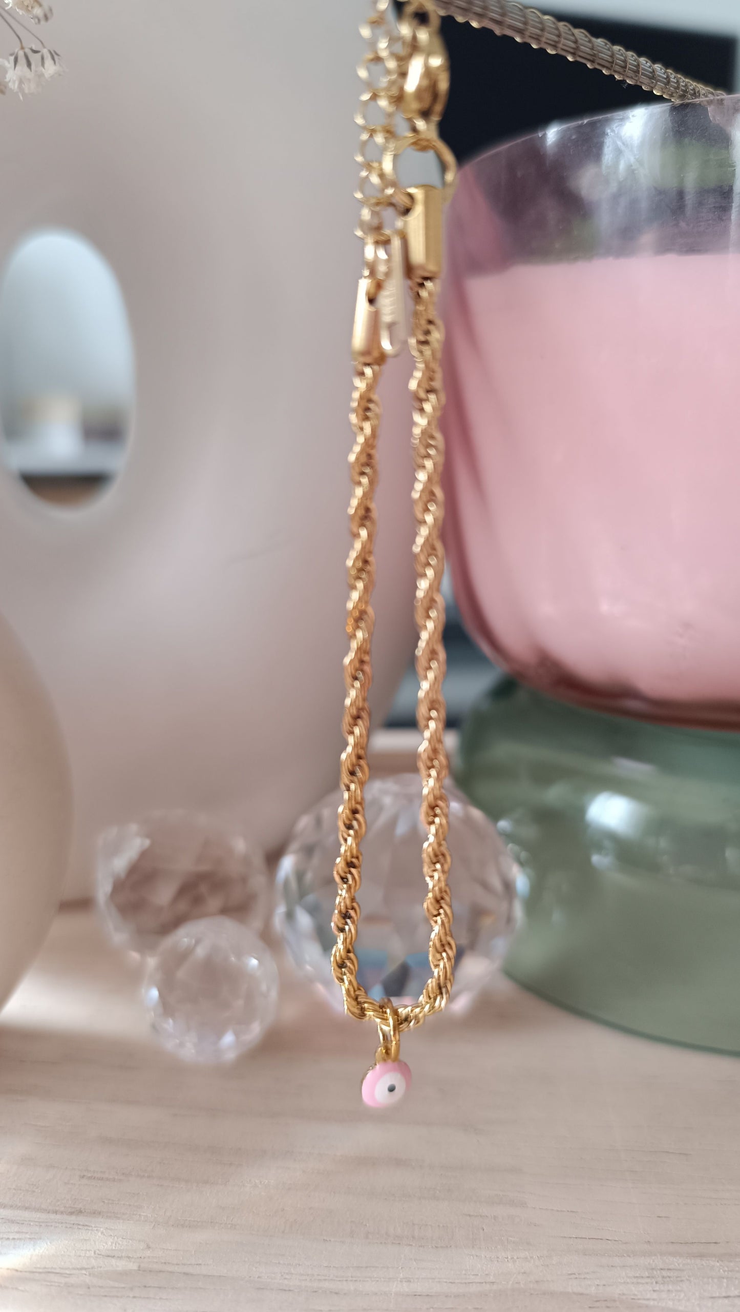 Goldenes Anhängerarmband mit blauem Auge aus Edelstahl 316