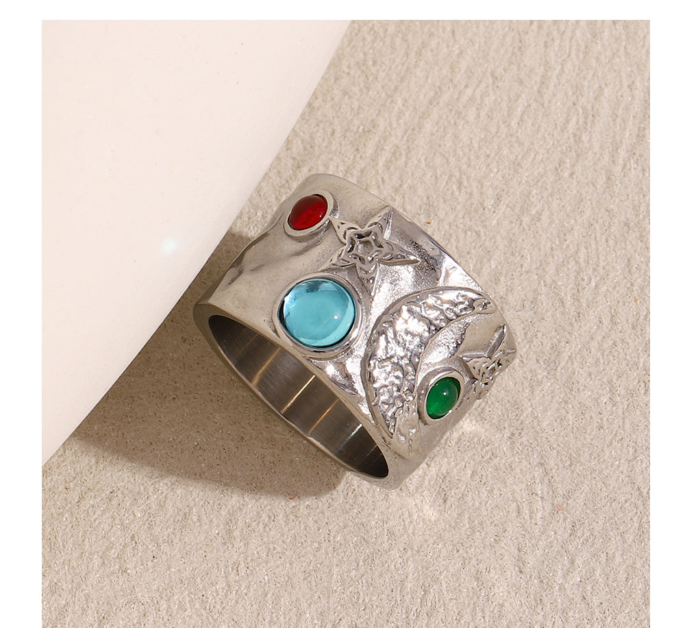 316L Mond und Sterne Breiter Ring