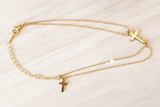 Armband aus 18-karätigem Edelstahl mit doppelter Kreuzkette