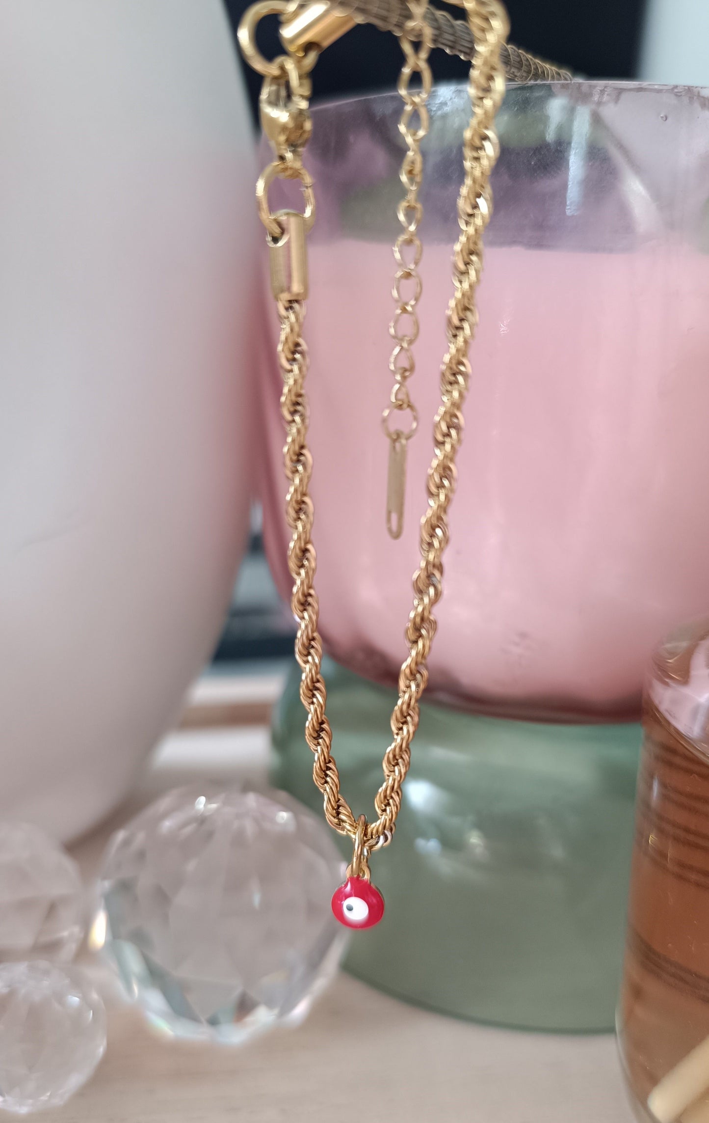 Goldenes Anhängerarmband mit blauem Auge aus Edelstahl 316