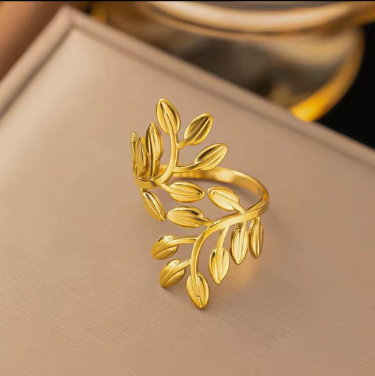 LuxusBlatt Ring Edelstahl verstellbar