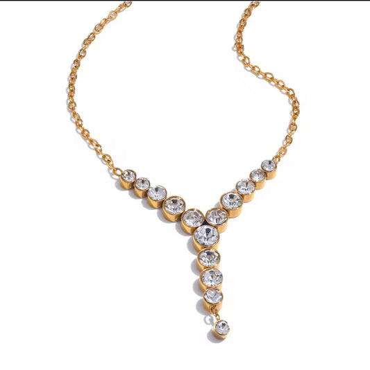 Vergoldete Edelstahlkette mit Zirkonia Y-Form