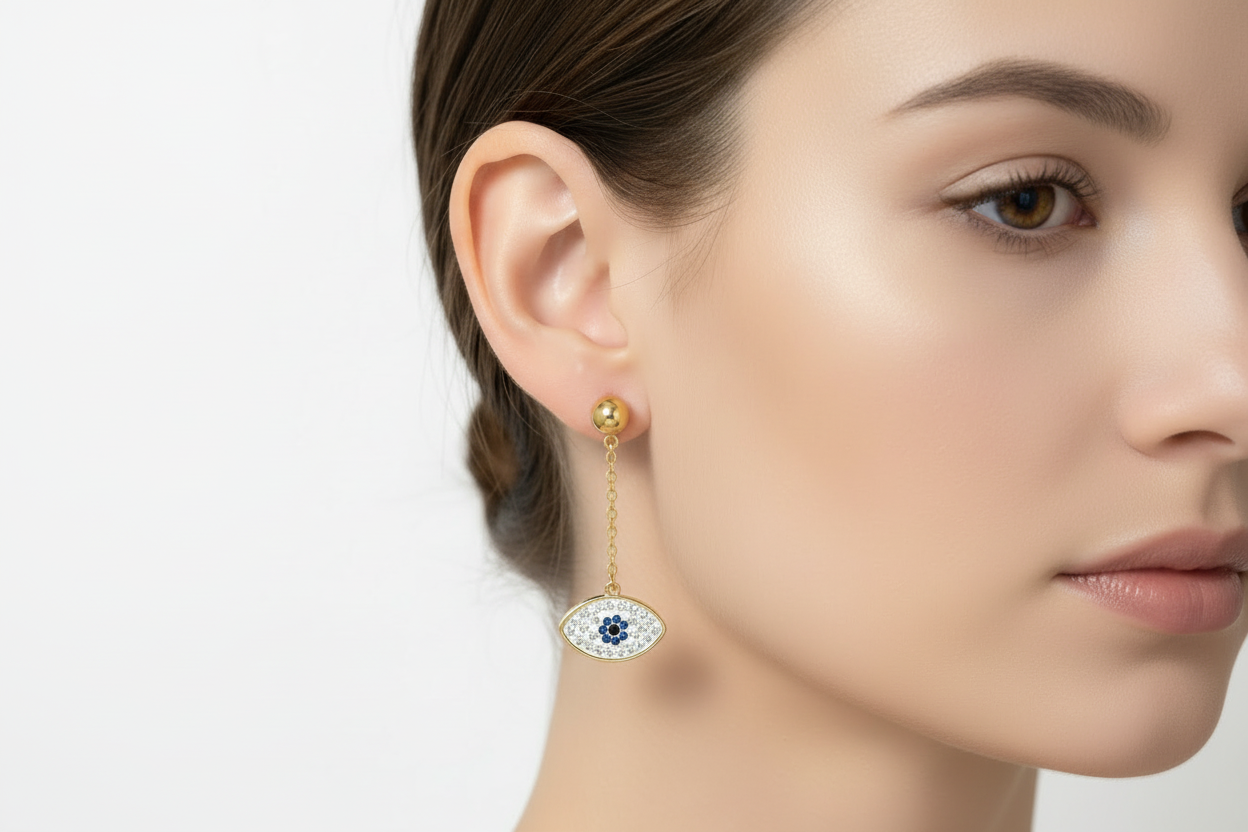 Ohrringe aus Goldstahl, vergoldet, Augen-Ohrhänger