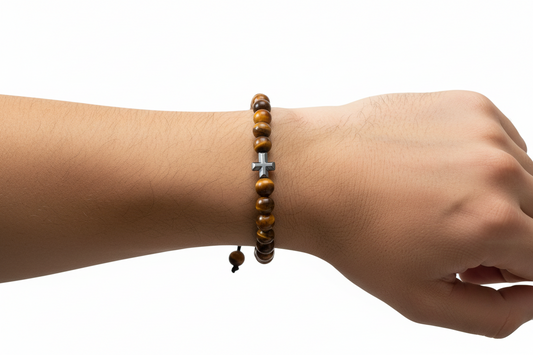 Verstellbare Armband Männer Tigerauge  mit Kreuz