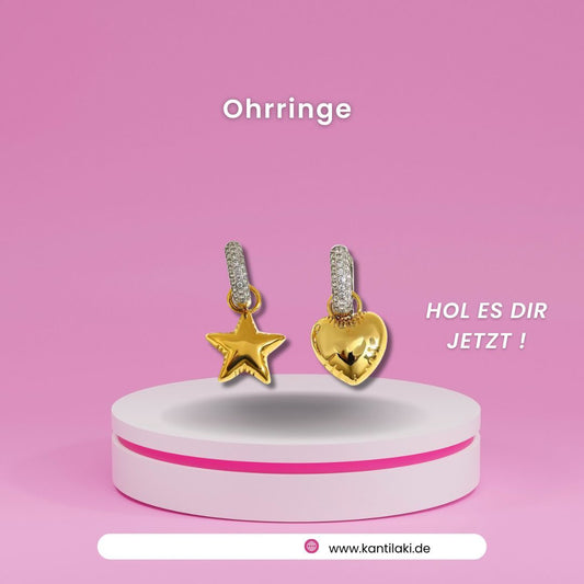 Trendy Edelstahl Creolen mit Herz und Stern